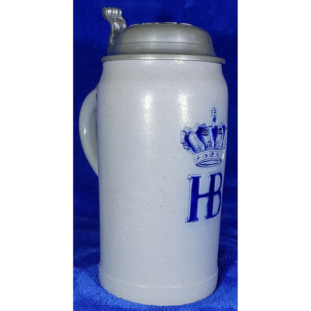 Collectible German HB 1Ltr Lidded Staatliche Hofbräuhaus Stein, W/Orig. Decals!!